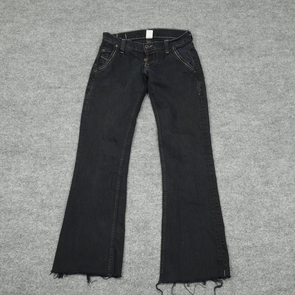 Lucky Brand Jeans Women 00 Black Maggie Flare Low Rise Raw Hem Y2K Made in USA